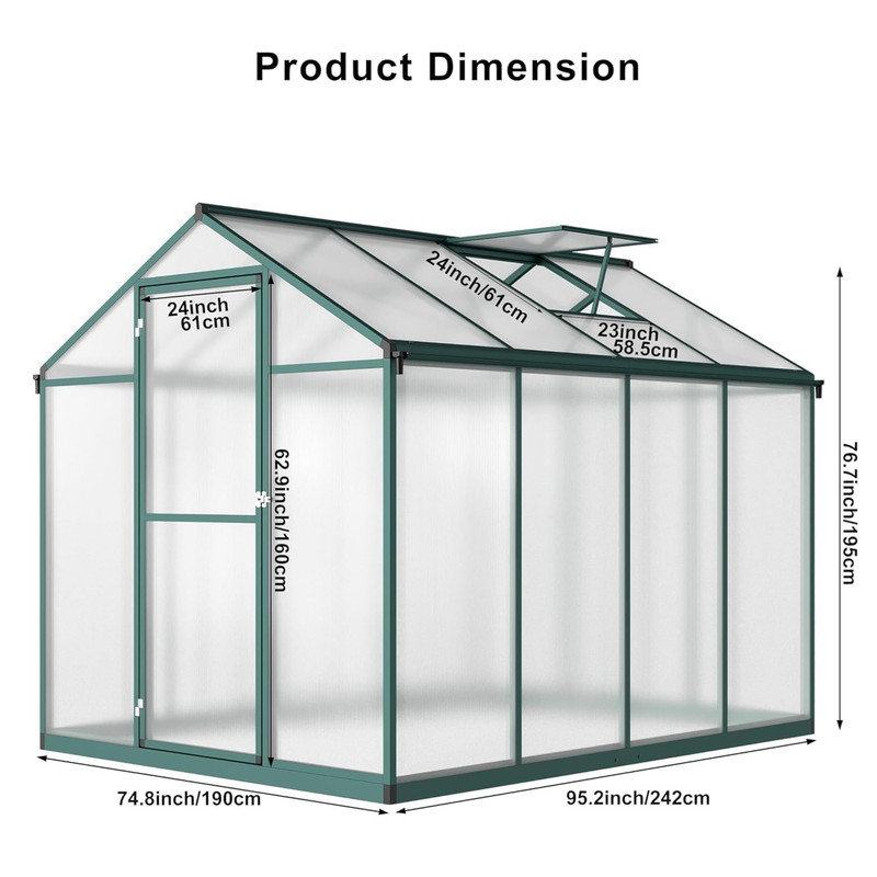 Heavy Duty Greenhouse for Outdoors with Doors and Adjustable Roof Vent Windows, Walk-in Large Sunhouse for Backyard Gardening, Heavy Duty Plant Hot House with Reinforced Frame