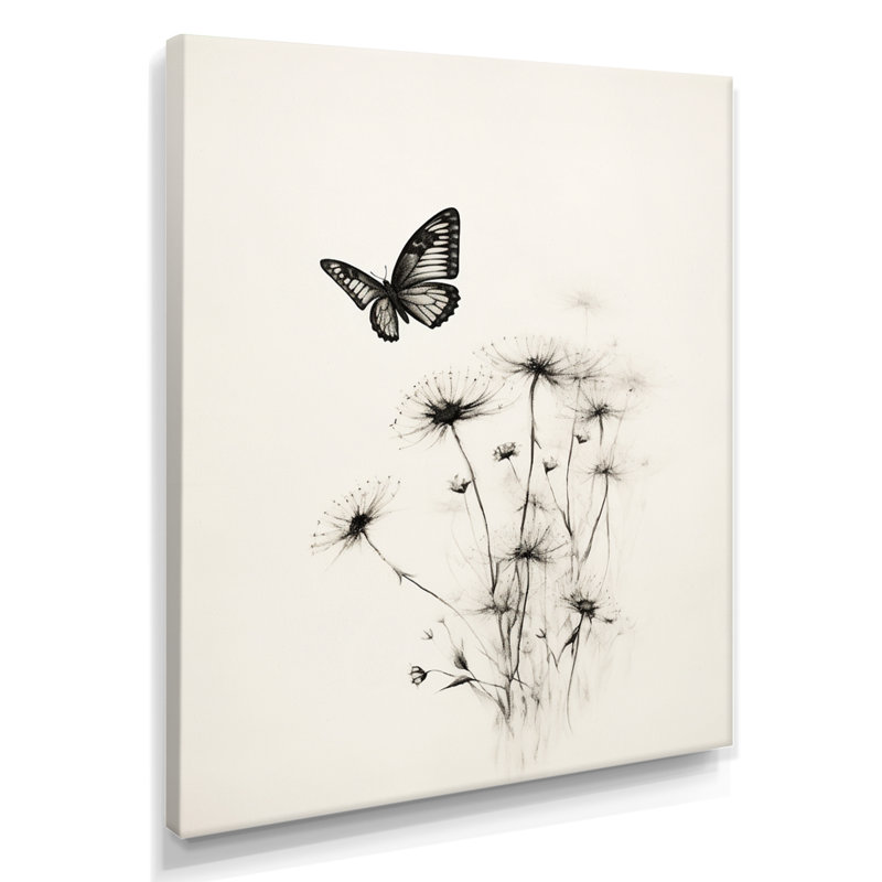 Papillon, pétales de promesse, impression monochrome, H 44 po x l 34 po x P 1,5 po, Toile tendue