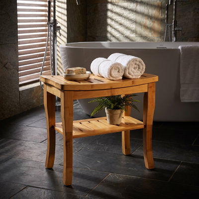 Banc de douche en bambou de 18,75 po de largeur avec tablette de rangement Damm