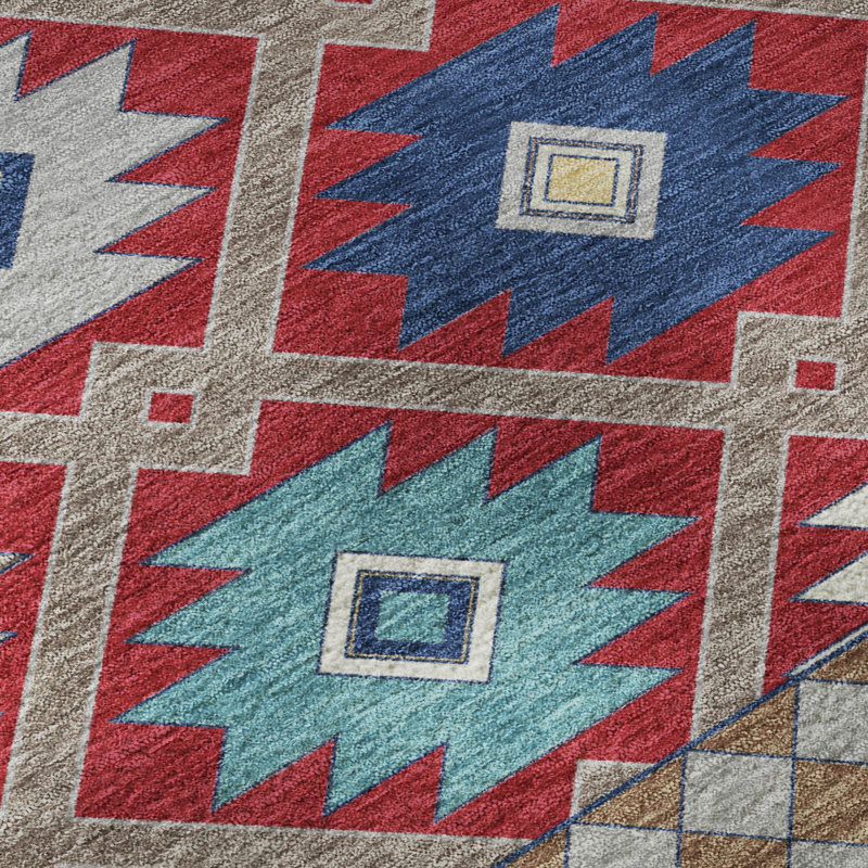 Tapis de qualité supérieure lavable à la machine Villers Southwest, Red, 3' x 5'