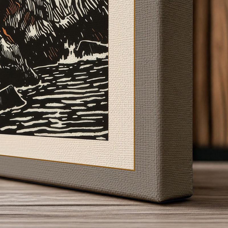 Lighthouse on Stone Coastal - Wrapped Canvas, 36x24 - 91.4 x 61.0 cm, Taupe Border