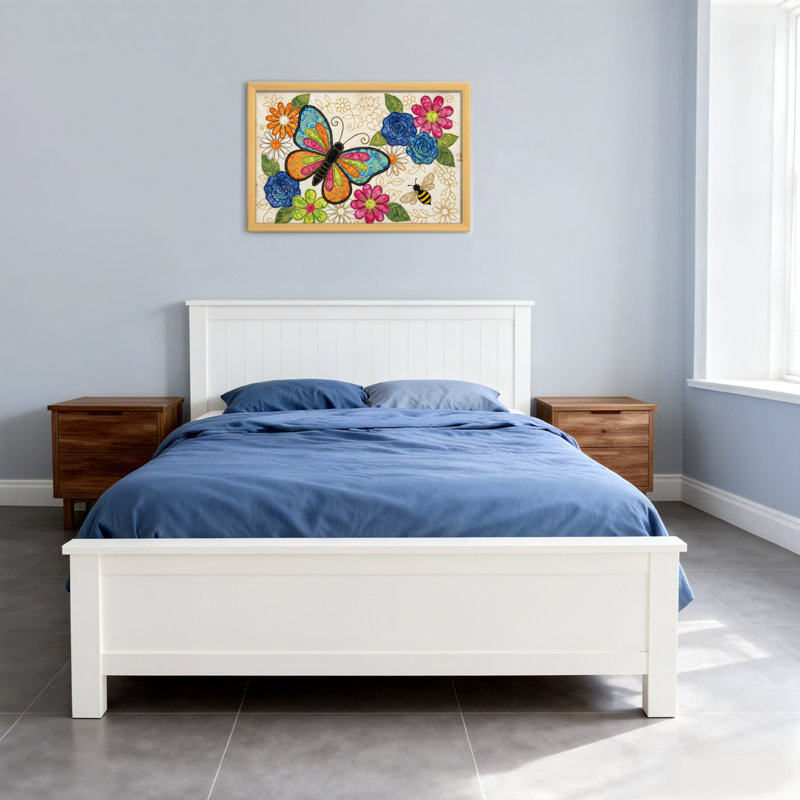 Motif floral animaux avec abeille, H 24 po x l 36 po, Toile tendue, Ne s’applique pas