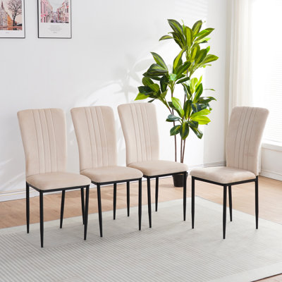 Ensemble de 4 chaises de salle à manger rembourrées en velours avec pieds en métal réglables pour la salle à manger (beige)