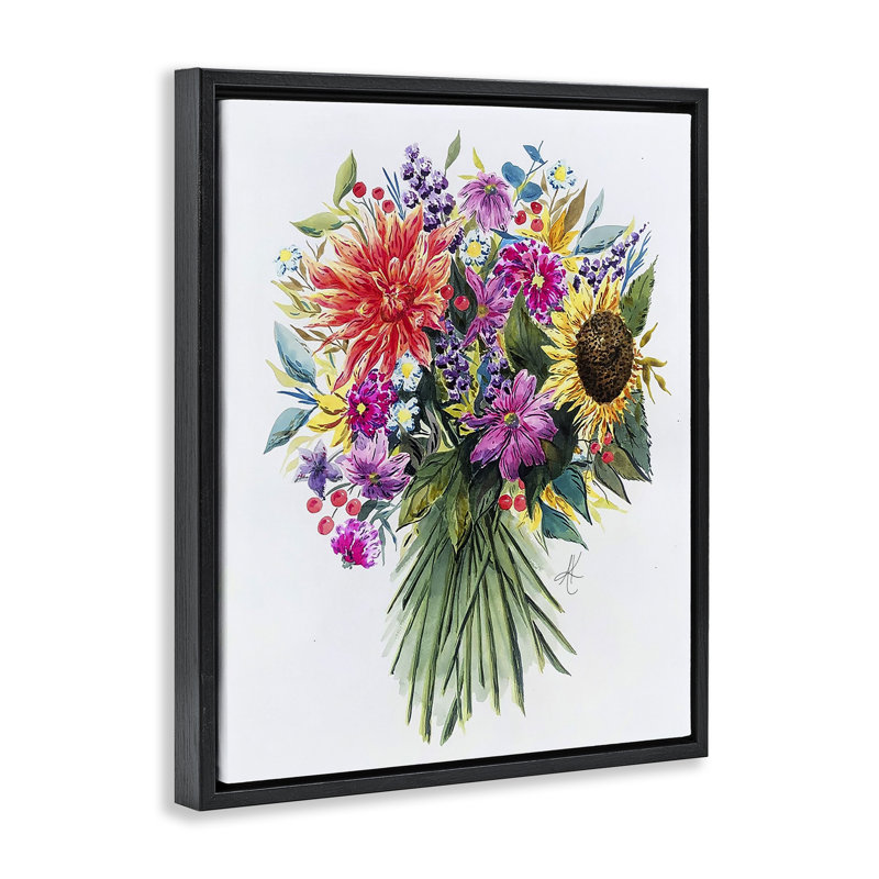 «Bright Wildflower Bouquet Floater» par Alexandria Gilbert Kincaid, Cadre flottant noir de jais, H 21 po x l 17 po