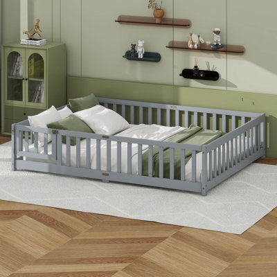 Queen Floor Bed With Safety Guardrails