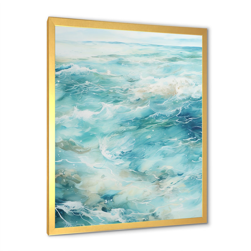 «Ocean Minimal Waves Charm II», reproduction sur toile, Cadre doré simple, H 32 po x l 24 po x P 1 po