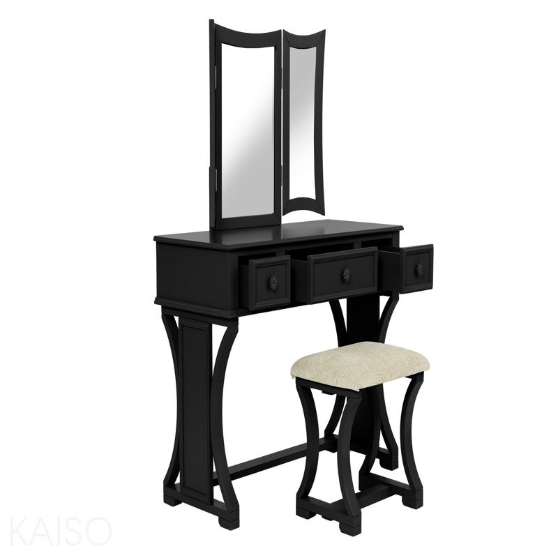 Ensemble de meuble-lavabo unique moderne avec tabouret et tiroirs à miroir pliables de couleur noire 1 pièce, Noir