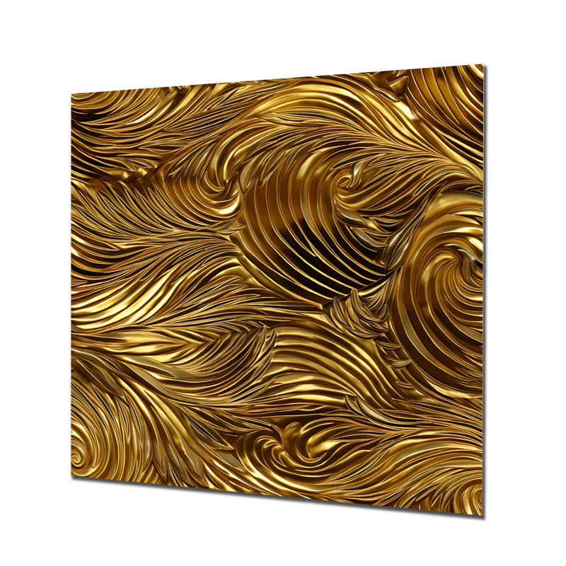 Golden Feathers Serenity III - art mural métal plumes, H 36 po x l 36 po