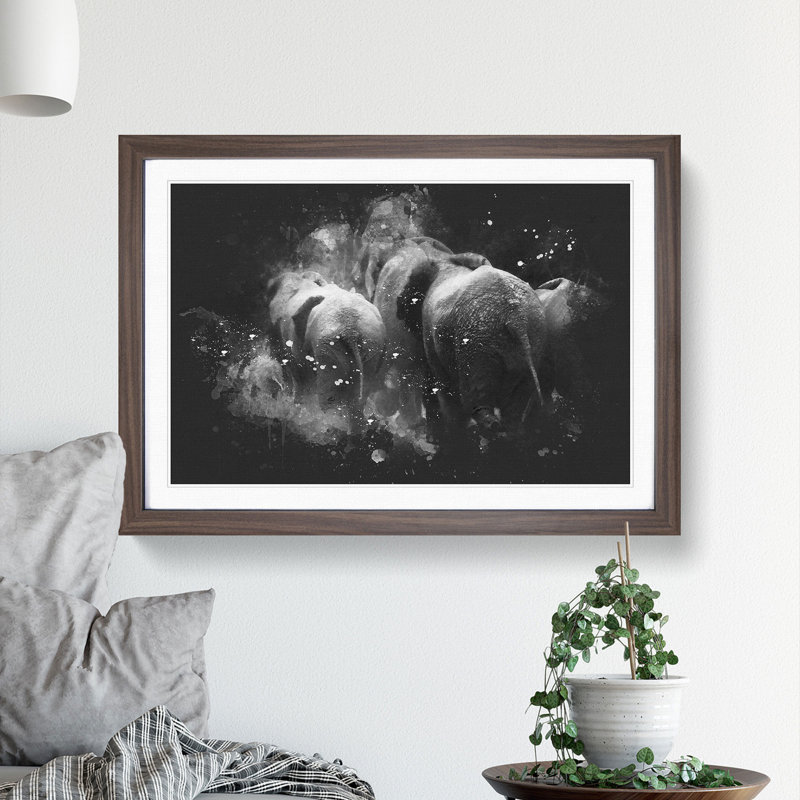 Herd of Elephants - Picture Frame Graphic Art, 65cm H x 90cm W x 2cm D, Walnut Framed