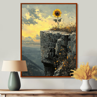 Donovin Sunflower On A Cliff At Sunset - Sunflowers Framed Canvas Print