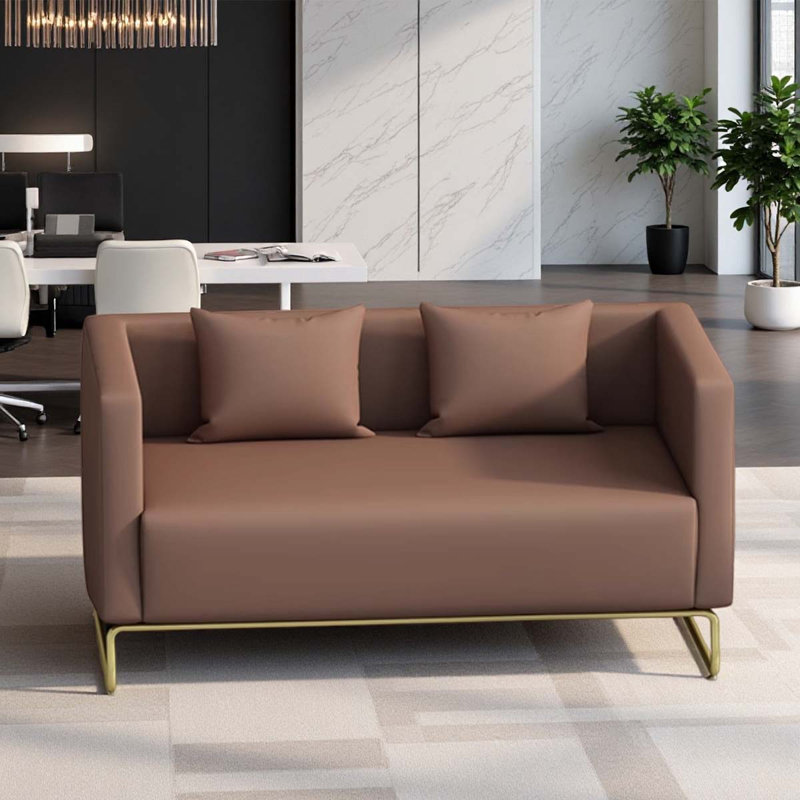 Business double-seater brown reception sofa