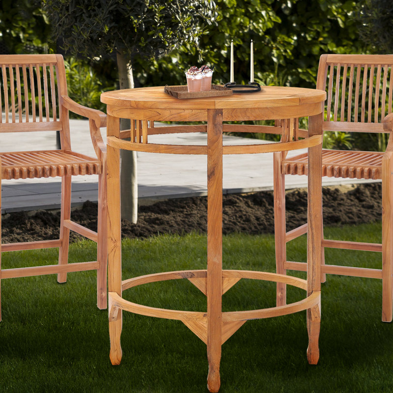 Bauman Solid Teak Wood Bar Table, 38 inch, 43" H x 37" L x 37" W