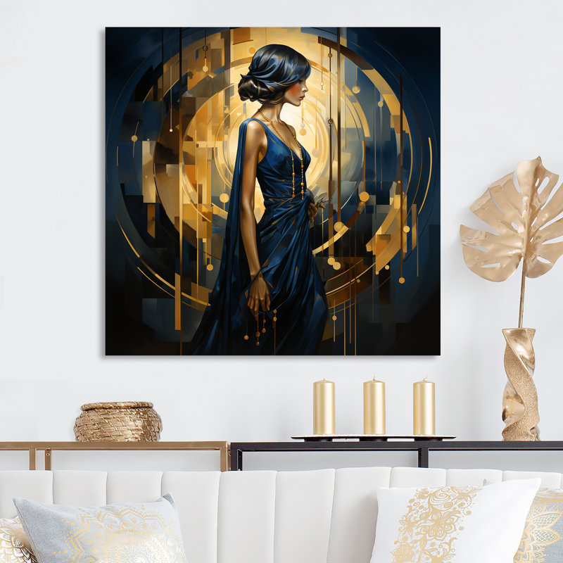 Or et saphir femme élégance III - mode, art en métal, H 29 po x l 29 po