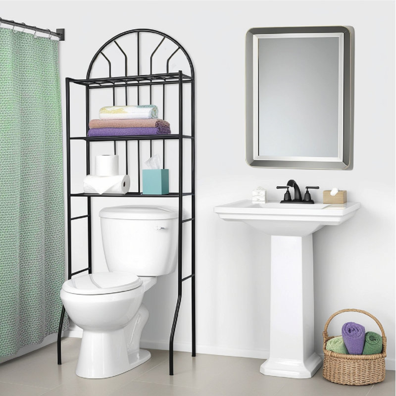Stylish And Functional 3-Shelf Over The Toilet Space Saver - Black, Black
