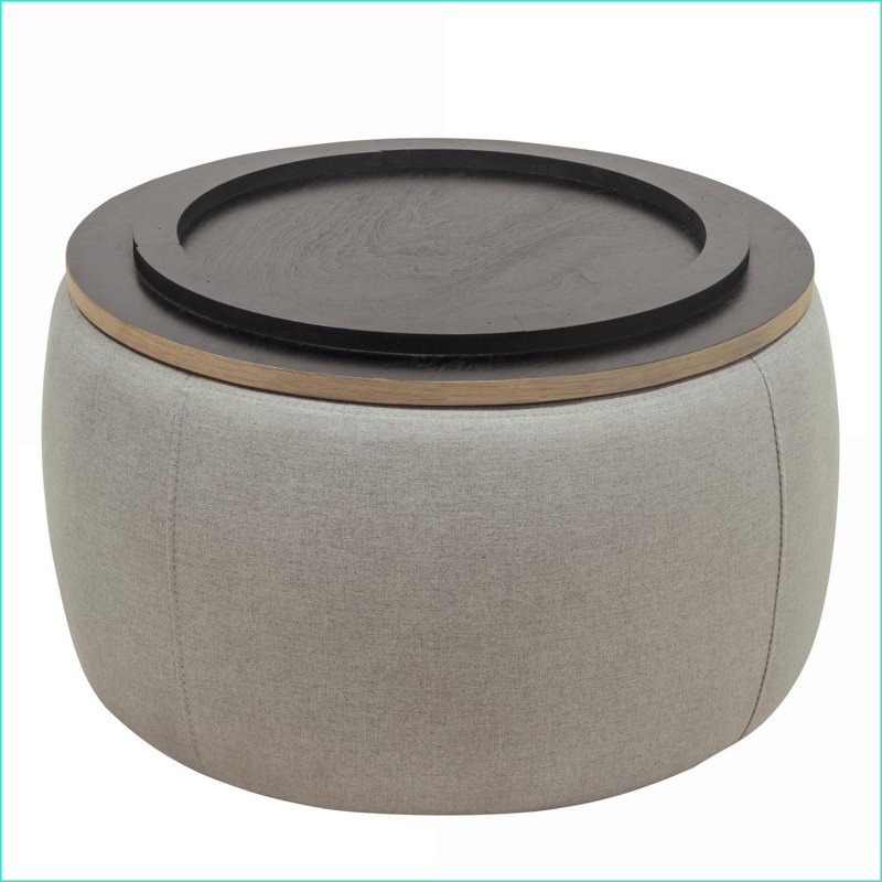 Ottoman with Storage, 2-in-1 End Table/Footstool, Light Gray Linen, 25.5x25.5x14.5" | Light Grey | MDF, Light Gray