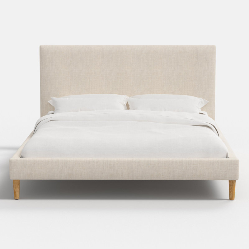 Heylen Avery Platform Bed, Queen, Beige Linen Sandstone