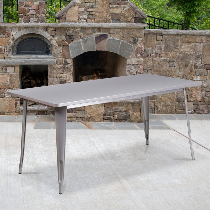 Commercial Grade Rectangular Metal Indoor-Outdoor Table, Silver