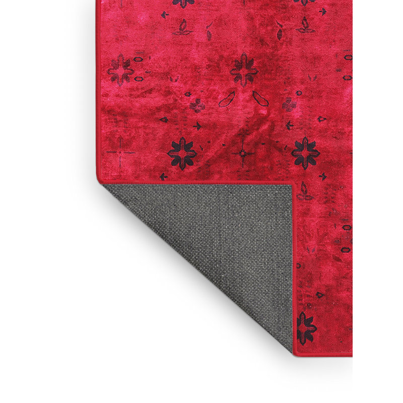 Tapis rouge à motif floral, Tapis de couloir 2 pi x 5 pi
