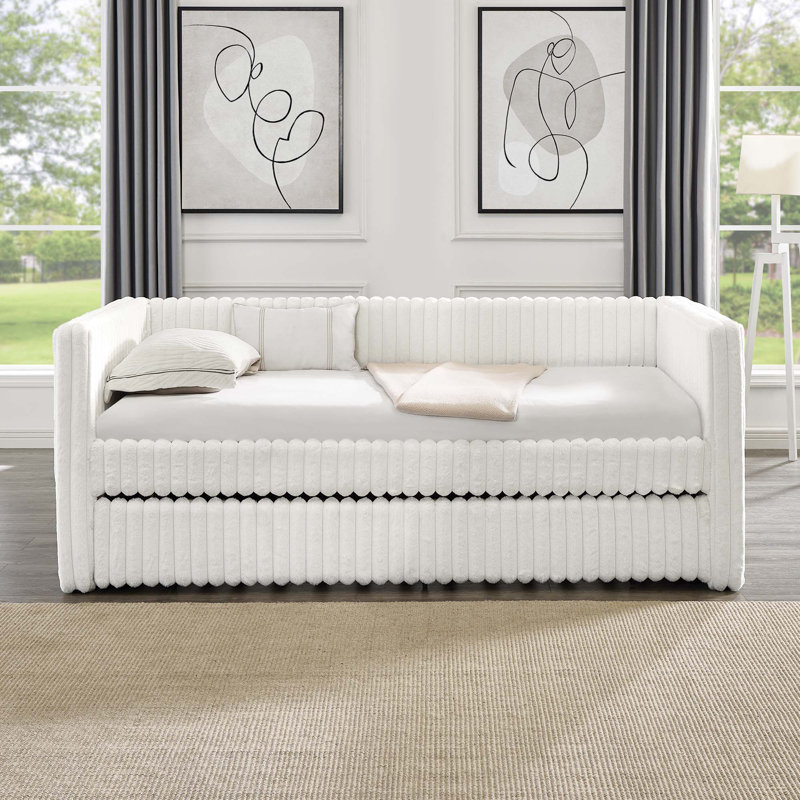 Lit de jour rembourré en velours côtelé avec couchette, Beige