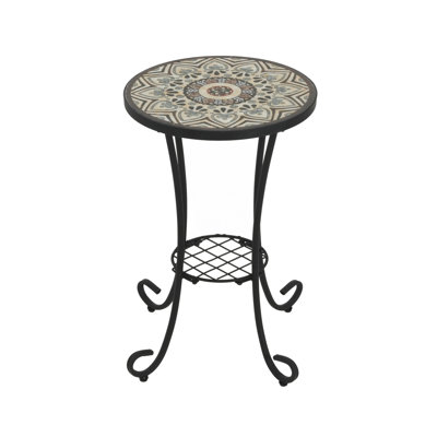 Patio Side Table With Shelf,Brown+Black