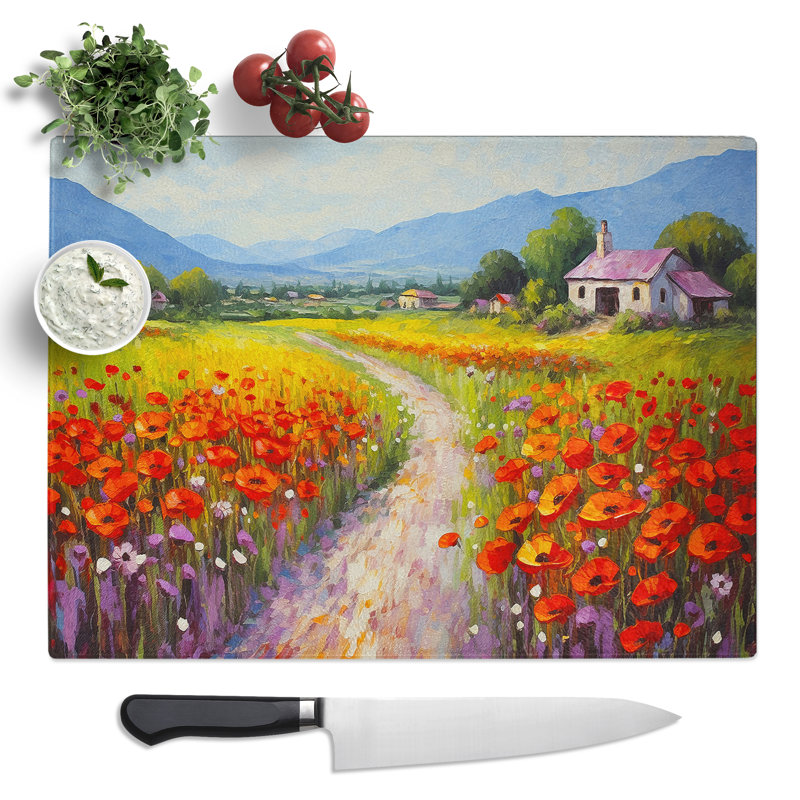 Poppy Field Palette Knife No.2  Glass Chopping Board