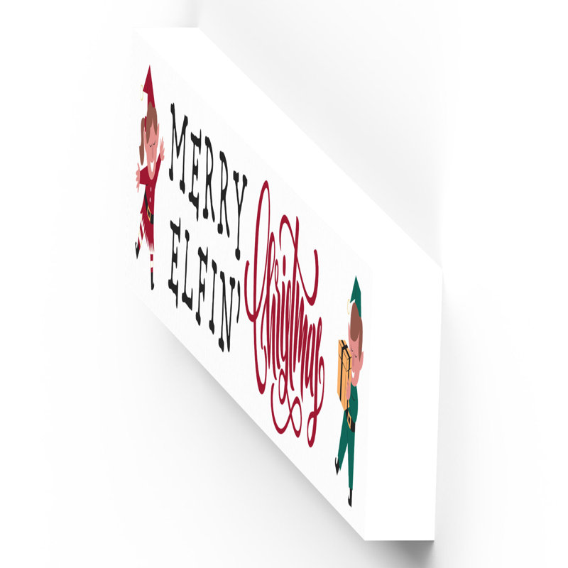 Xmas Merry Elfin Christmas Wooden Memento Block