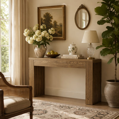 59" Console Table, Wooden Sofa Table Behind The Couch Hallway Table