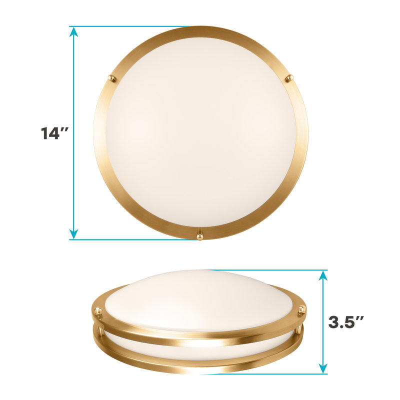 Eryx Acrylic LED Flush Mount Ceiling Light, Gold, 14" H x 14" W x 3.5" D