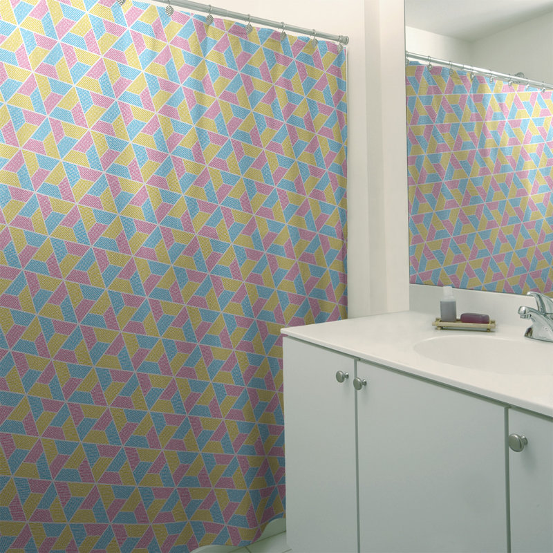 Rideau de douche simple trapézoïde, Jaune/Bleu/Rose