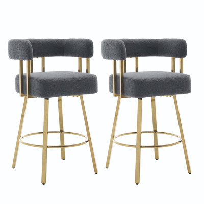 TS Modern Decorative Chair, Living Room Side Chair With Gold Metal Legs, No Wheels, Suitable For Dressing Area, Reception Room, Office,Teddy Fleece Upholstered Metal Foot Bar Chairs 2PC Gray