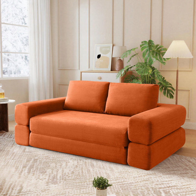 Canapé-lit pliable 81 po, divan-lit convertible 3-en-1, Orange