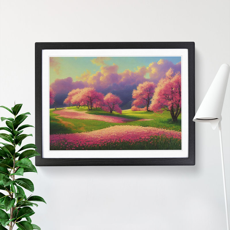 Spring Meadow Landscape Vol.3 - Single Picture Frame Print, Black, 25cm H x 34cm W x 2cm D