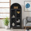 Armoire de rangement moderne noir rétro avec plateau arqué et lumière DEL, tablettes en verre réglables, vitrine de buffet de cuisine-625882579