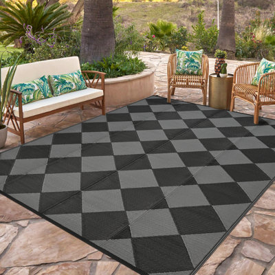 Outdoor Rug Waterproof Reversible Outdoor Plastic Straw Rug with 4 Stakes & Portable Bag Boho Patio Rugs Carpet RV Mat Outside for Patio Camp Balcony Deck Picnic