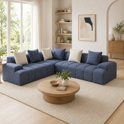 Upholstered 108" Chenille Frameless L-Shaped 3-Piece Cloudy Boneless Corner Sectional with 6 Throw Pillows,No Assembly Required