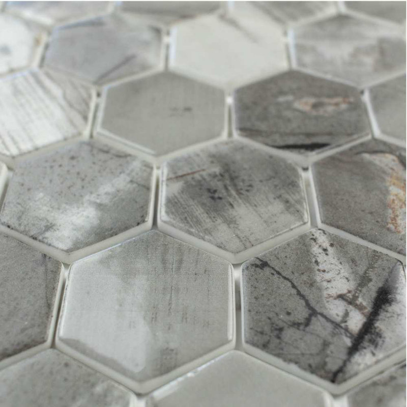 Eterna Hexx 2" x 2" Glass Mosaic Floor and Wall Tile, Gray