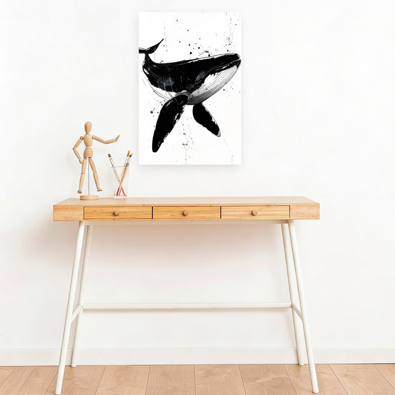Majestic Humpback Ink Minimalist Modern Whale Wall Art Print 1 Piece Wrapped Canvas Wall Art, 45.72cm H x 30.48cm W