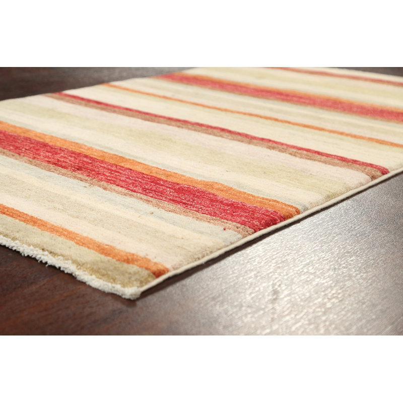 Tapis rouge / beige en laine noué à la main de conception unique 3 pi 1 po x 5 pi 2 po New Age