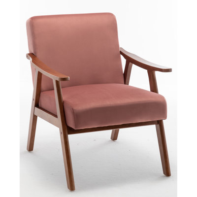 Hollingdon Rose Velvet Mid-Century Modern Chair, Solid Wood Construction, Provides Extra Seating To Constrained Living Areas Accent Chair With Appeal, Velvet, For Small