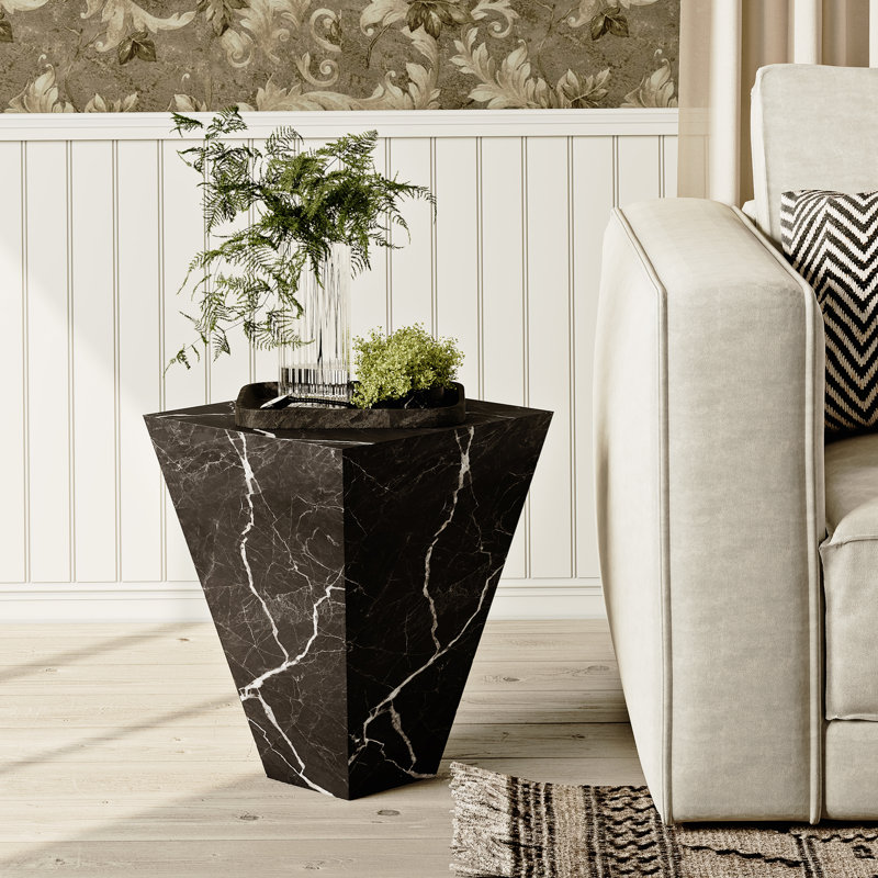 Douane Stone Top End Table, Black