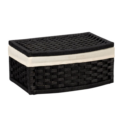 Handwoven Paper Rope Woven Basket Decorative Storage Organizer with Lid with Curved Front, and Washable Poly‑Cotton Liner