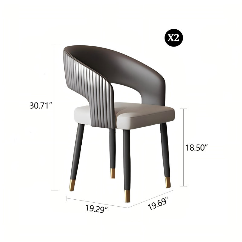 19.69"Gray Nappa Leather Solid Wood Dining Chairs, Gray, Gray