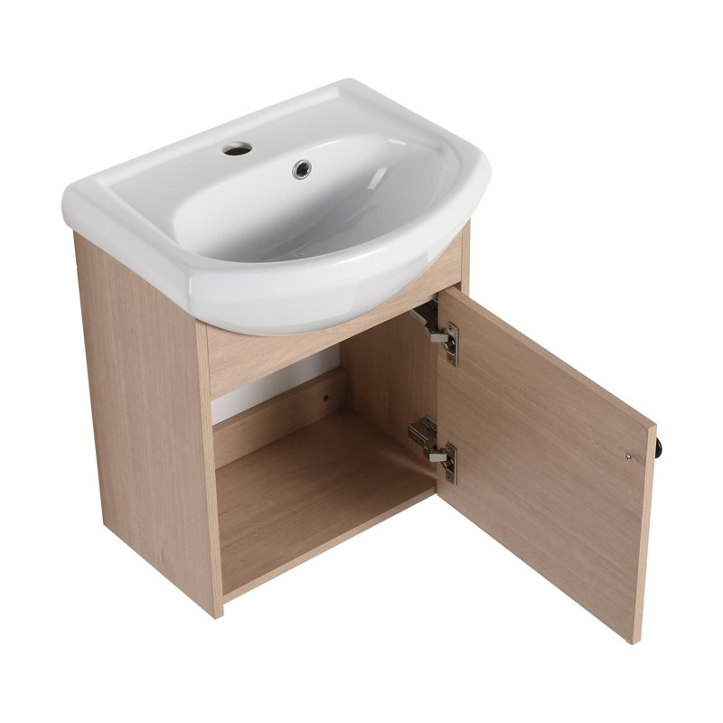 Meuble-lavabo mural 18 po avec lavabo en céramique chêne clair