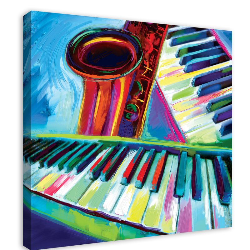 Art sur toile tendue peinte saxophoniste colorée Heile, H 20 po x l 20 po x P 1,25 po