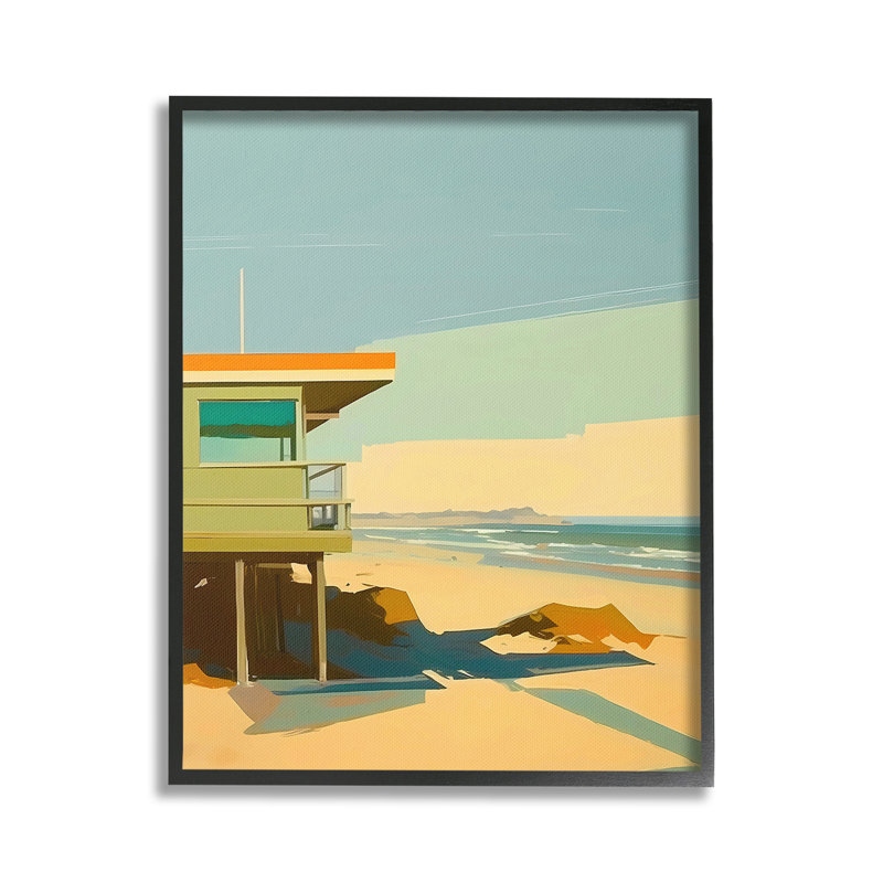 ModernSunlitBeachHutGicleeArtbyWalkerNoble, Giclée encadrée noir minuit, H 30 po x l 24 po