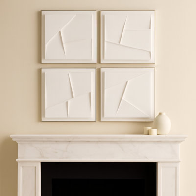 Bohm - dimensions modernes, œuvres d'art en plâtre dimensionnel - présentoir sur toile pour décoration murale élégante - ensemble de 4, 20 po, blanc