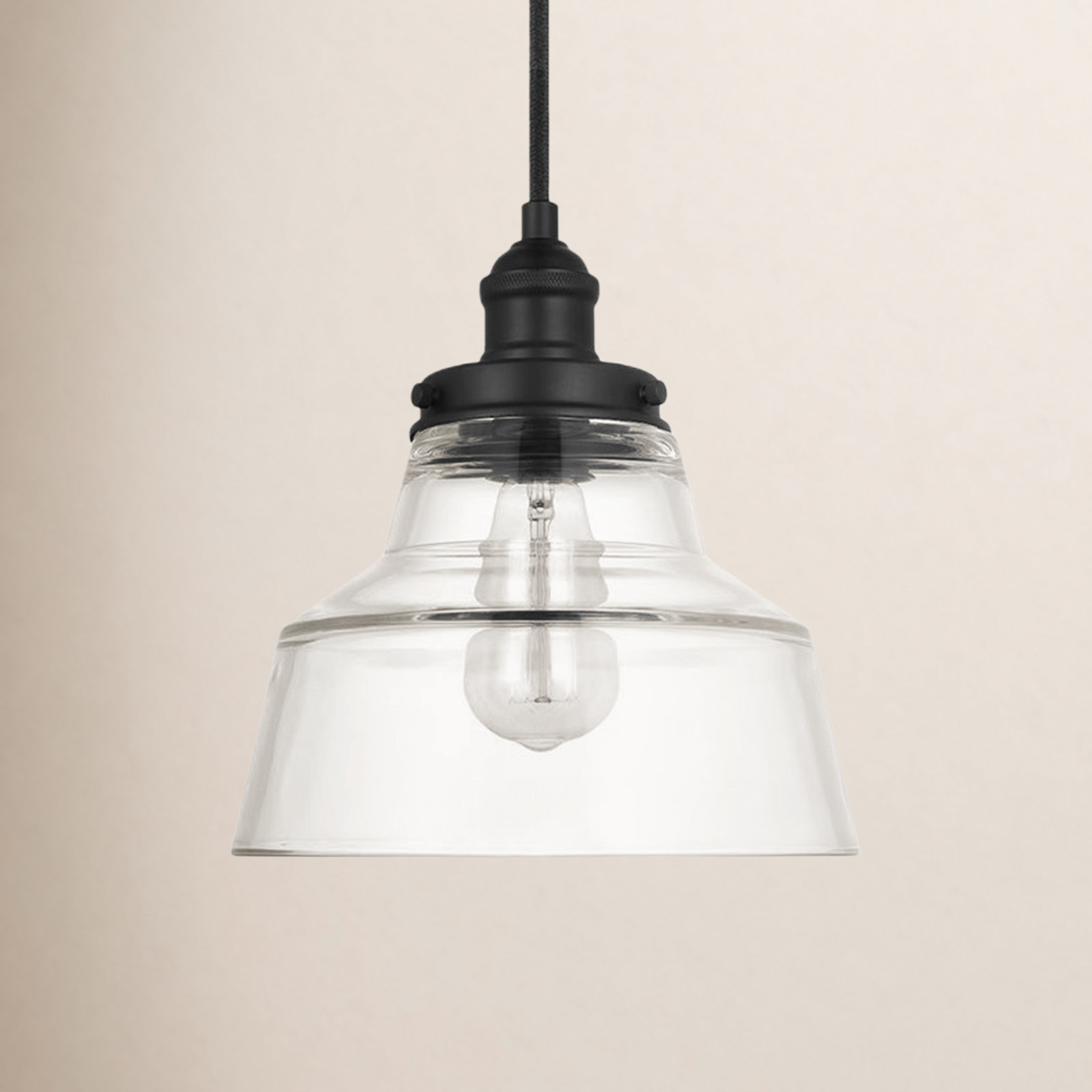 Topanga Single Light Glass Dimmable Pendant, Midnight Black