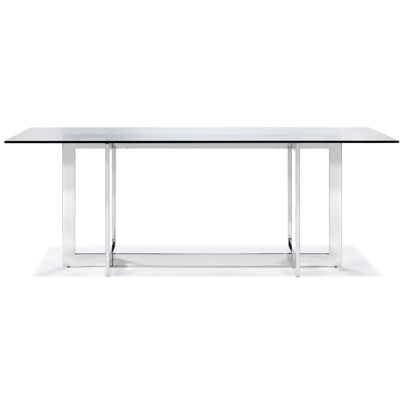 Glass Top Metal Base Dining Table, Silver