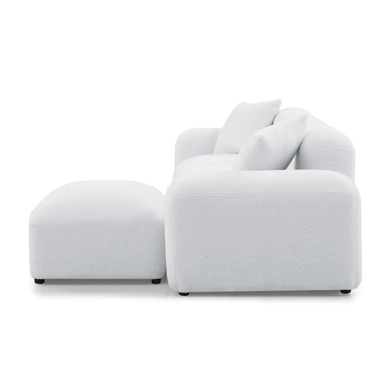 L-Shape DIY Combination 4-Seat Modular Sectional Sofa, White Teddy