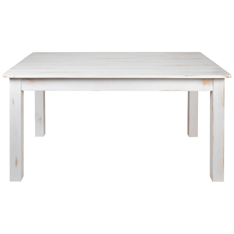 Dejon Rectangular Solid Pine Farmhouse Dining Table, Antique Rustic White, 38"W x 60"L